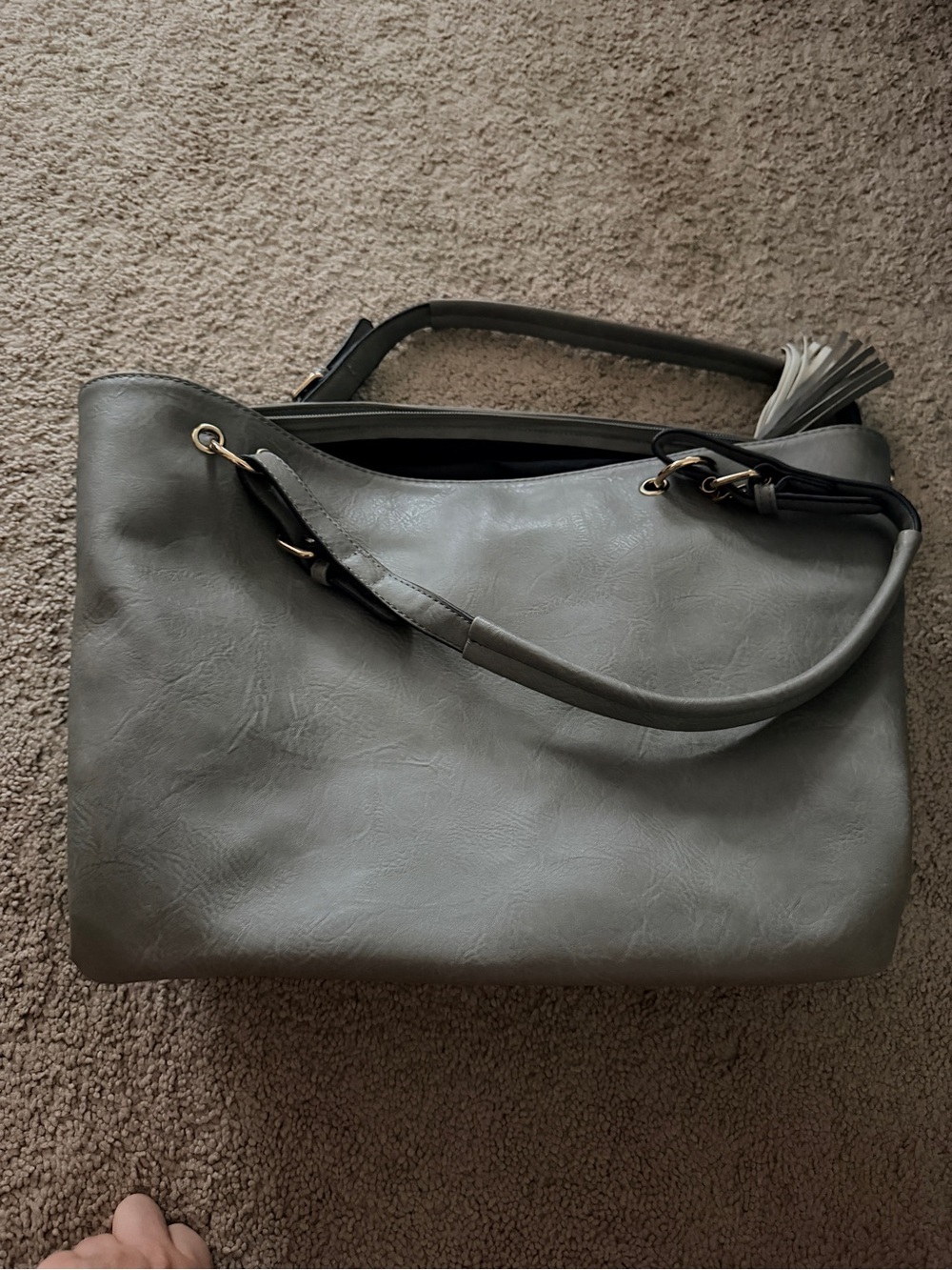 Yoki Dark Gray Studded Tote with Tassel and Pearls - Picture 8 of 10